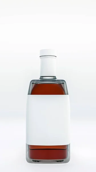 3d 空白标签的威士忌瓶子插图在白色背景下被隔绝 — 图库照片