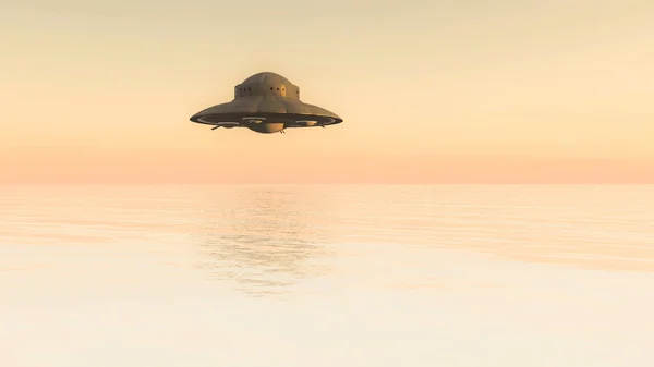 3D obrázek Haunebu létání nad mořem — Stock fotografie