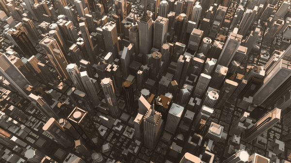 3d illustration of a huge section of scyscrapers in the downtown district