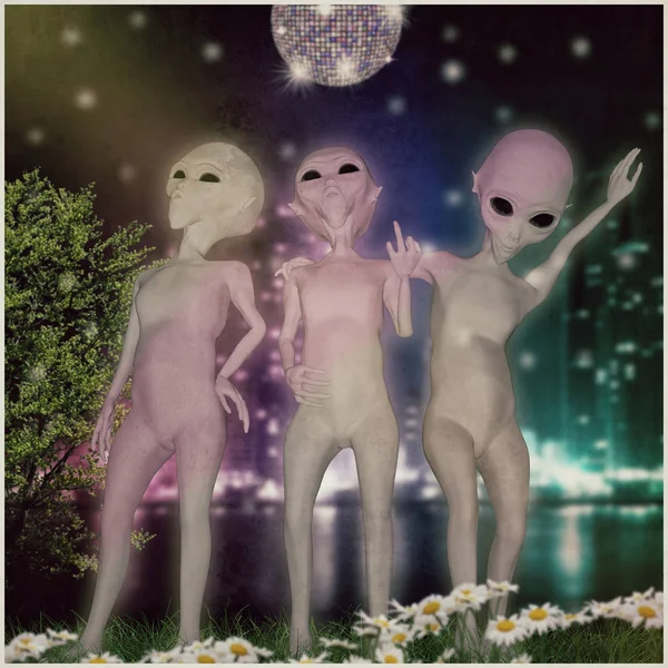 Grupo de três amigos extraterrestres ilustração 3d — Fotografia de Stock