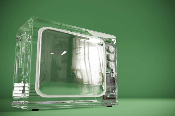 Old tv isolated on green background — Stockfoto