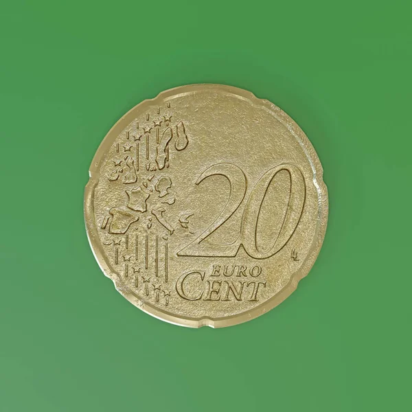 Монета Євро Ізольована Зеленому Фоні Ілюстрація — стокове фото