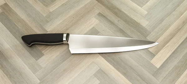 Coltello Cucina Pavimento Legno Illustrazione — Foto Stock