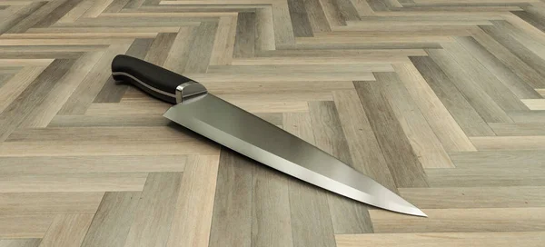 木製の床の上のキッチンナイフ3Dイラスト — ストック写真
