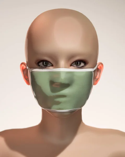 Mladá Žena Virovou Maskou Izolované Bílém Pozadí Ilustrace — Stock fotografie