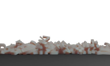 Gri düzlemdeki oyuncak harfler 3D illüstrasyon 