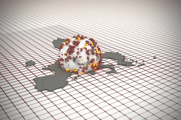 在欧洲上空发生的电晕病毒3D例 — 图库照片
