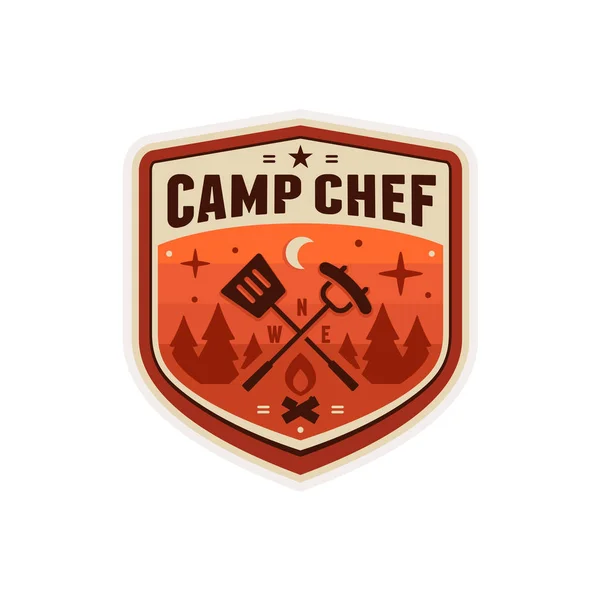 Campamento Chef Cocina Insignia Diseño Gráfico Emblema — Vector de stock