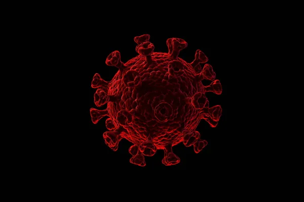 En illustration som visar strukturen av ett epidemiskt virus. 3D-återgivning av ett coronavirus på svart bakgrund. Stockfoto