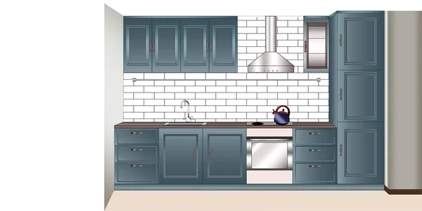 Cocina Vectorial Azul Con Estufa — Vector de stock