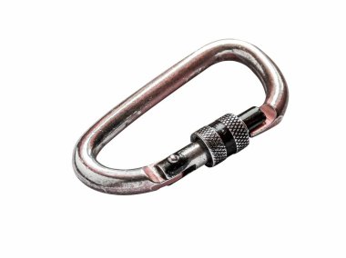 Yıpranmış metal karabina beyazı izole eder.