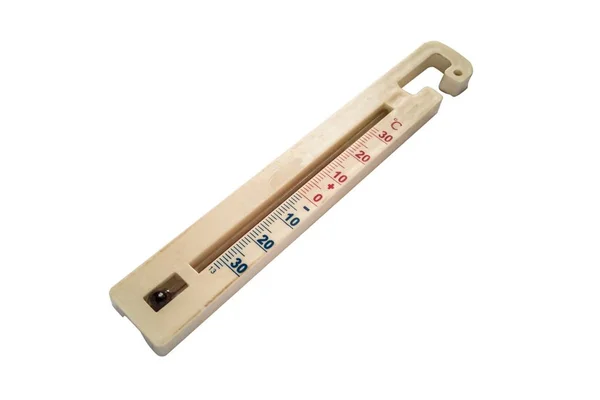 Old Mercury Plastic Room Thermometer Isolated White — Stock Photo, Image
