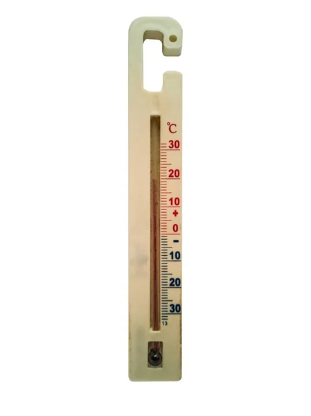 Old Mercury Plastic Room Thermometer Isolated White — Stock Photo, Image