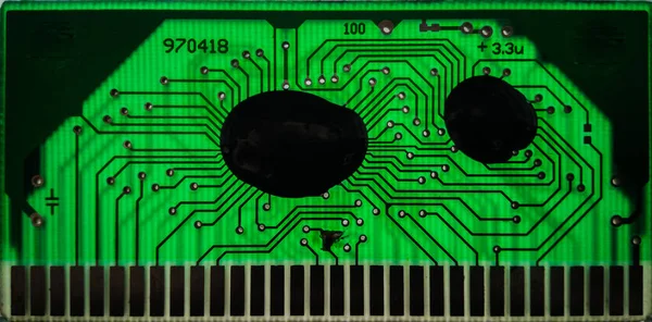 Closeup Textured Green Elecric Chip Green Printed Circuit Board — 图库照片