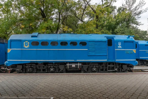 Dnipro Ukraine Herbst 2020 Blauer Dieselzug Der Kindereisenbahn — Stockfoto