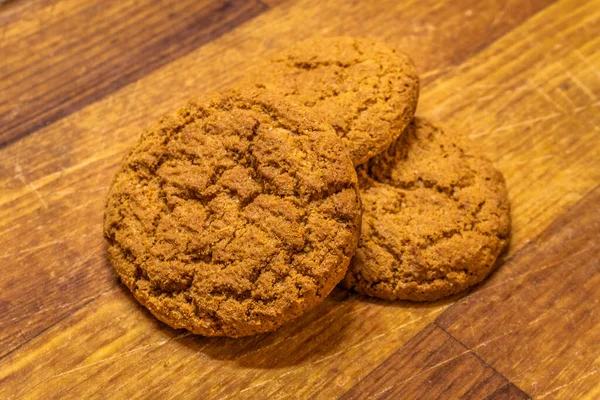 Biscuits Avoine Sur Table Bois Tableau Gros Plan Biscuits Avoine — Photo