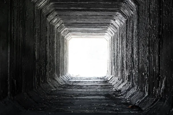 Empty Square Concrete Tunnel Dried Culvert — Stock Photo, Image