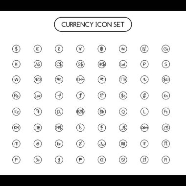 Çemberli para birimi simgesi simgesi. Dünya çapında para birimi sembolü. Ana Para Birimi. USD, EUR, JPY, GBP, AUD, CAD, CHF, NY. para, bankalar, sikkeler, ödemeler, tasarruflar, döviz kuru.