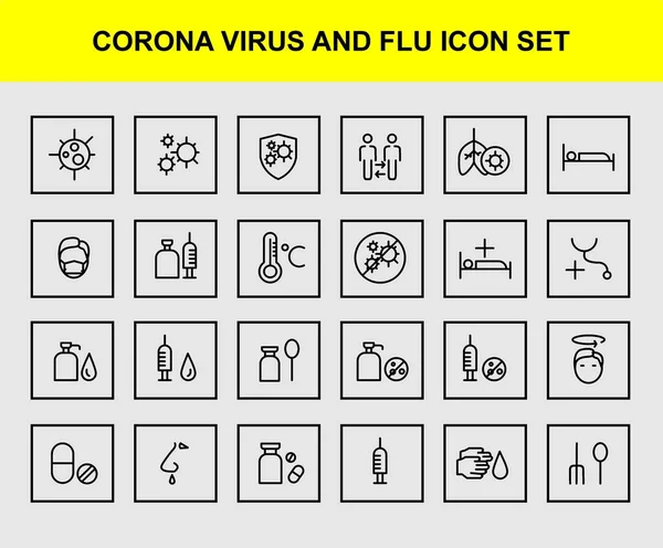 Corona Virus Icono Gripe Conjunto Con Estilo Del Bosquejo Aislado — Archivo Imágenes Vectoriales