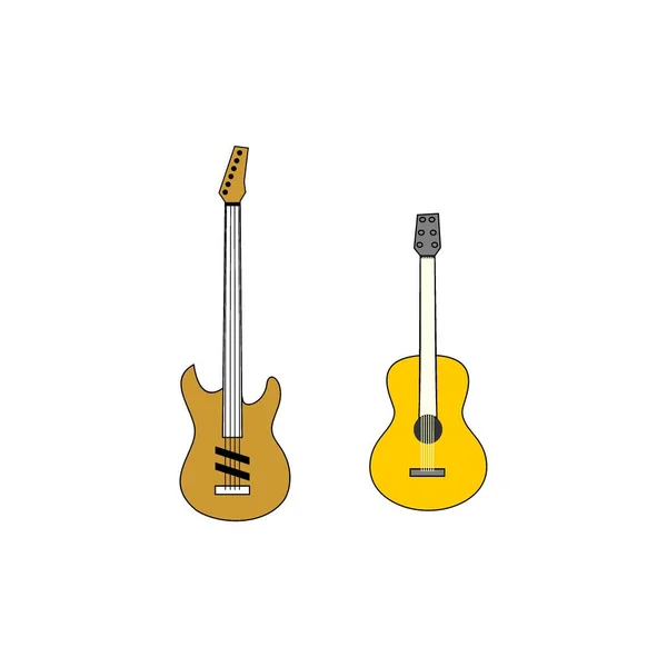 Guitare Basse Guitare Acoustique Isolé Style Vectoriel Plat Musique Acoustique — Image vectorielle