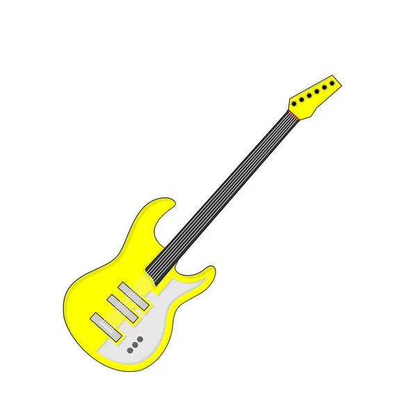 Gitarre Vereinzelt Flachen Vektorstil Musik Akustisch Holz Gelb Einfach Weißer — Stockvektor