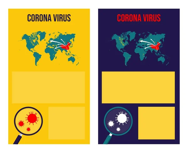 Corona Virus Con Diseño Plantilla Vertical Mapa Del Mundo Propagación — Archivo Imágenes Vectoriales