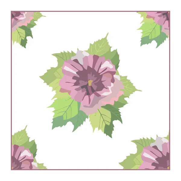 Purple flower in square frame. Wedding invitation card template design, pink and purple flowers and leaves with purple frame on pink background, vintage style. Editable vector.