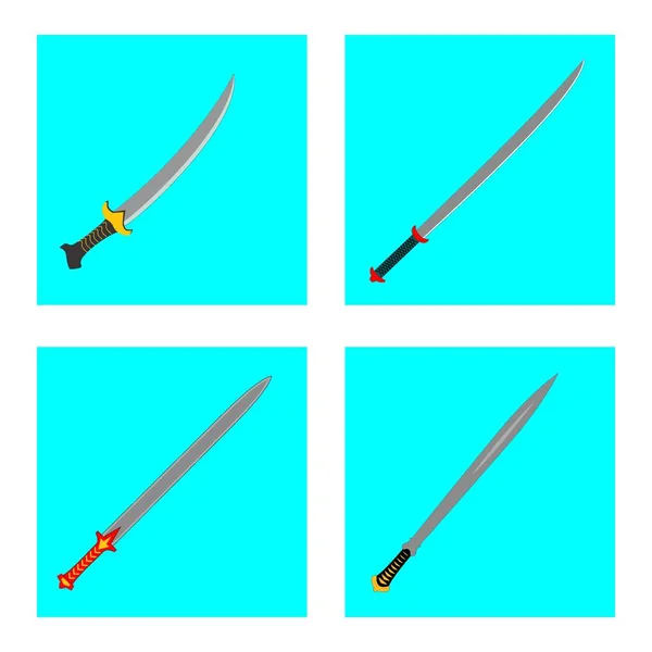 Sword Bundle Set Flat Vector Style Knife Blade Steel Cartoon — Stock Vector