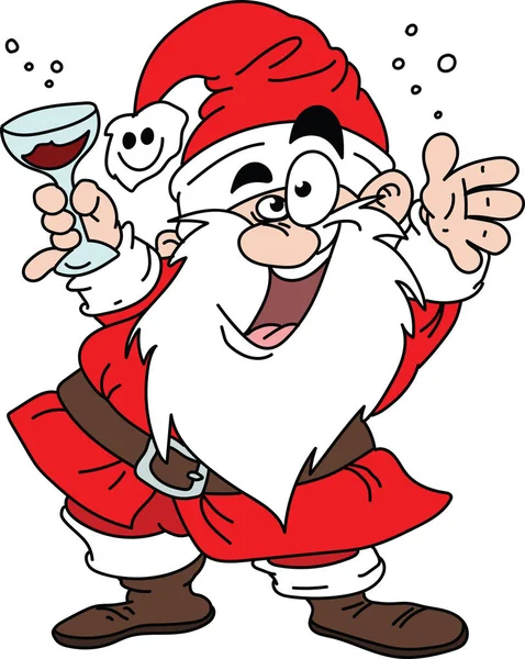 Dibujos Animados Santa Claus Beber Vino Divertirse Vector Ilustración — Archivo Imágenes Vectoriales