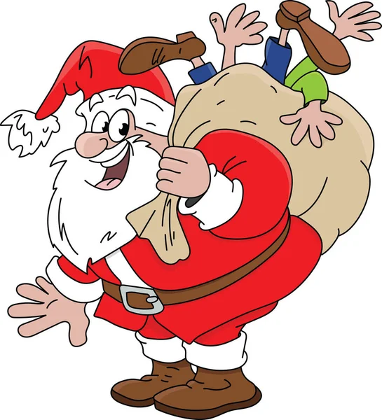 Dibujos Animados Santa Claus Trayendo Las Personas Sus Seres Queridos — Archivo Imágenes Vectoriales