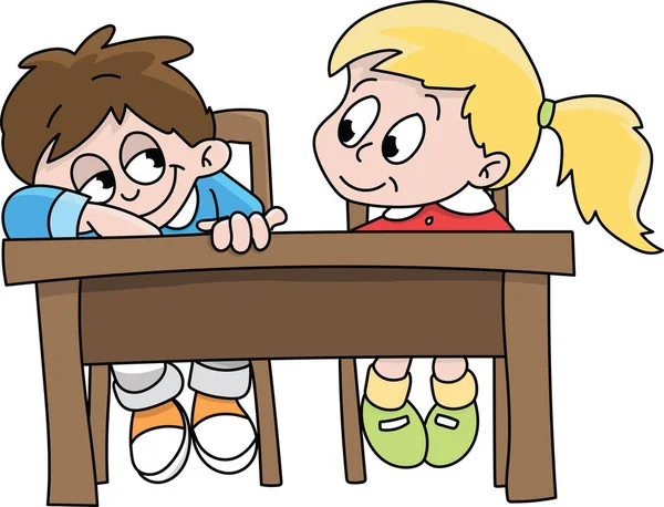 漫画のクラスメート一緒に教室ベクトルイラストに座って — ストックベクタ