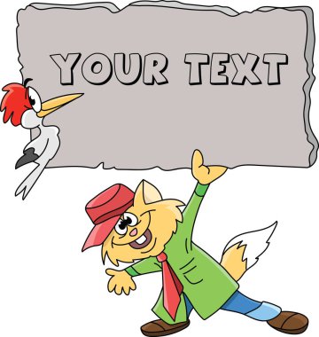 Çizgi film kedisi yeşil bir ceket, kırmızı bir şapka ve elinde boş bir pankart olan kırmızı bir papyon taşıyacak.