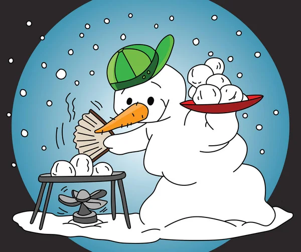Cartoon Sneeuwpop Het Maken Van Een Barbecue Vector Illustratie — Stockvector