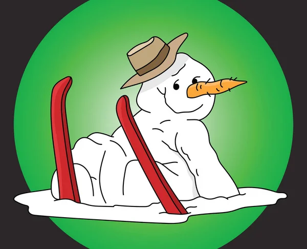 Γελοιογραφία Χιονάνθρωπος Κάθεται Στο Χιόνι Τον Εξοπλισμό Σκι Διανυσματική Απεικόνιση — Διανυσματικό Αρχείο