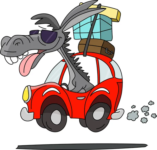 Burro Dibujos Animados Con Gafas Sol Que Conducen Coche Vacaciones — Archivo Imágenes Vectoriales