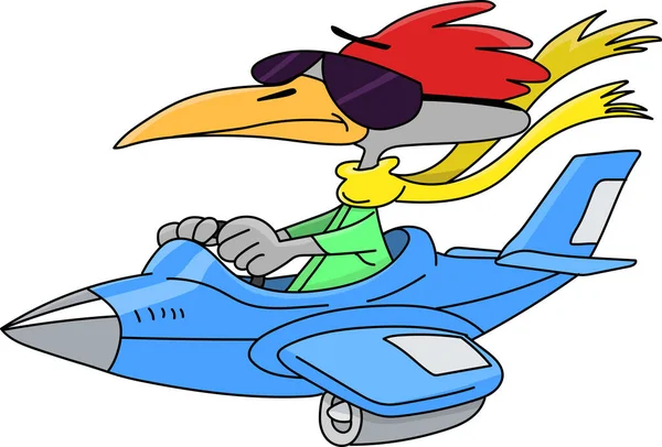 Pássaro Dos Desenhos Animados Voando Uma Ilustração Vetor Avião Pequeno — Vetor de Stock
