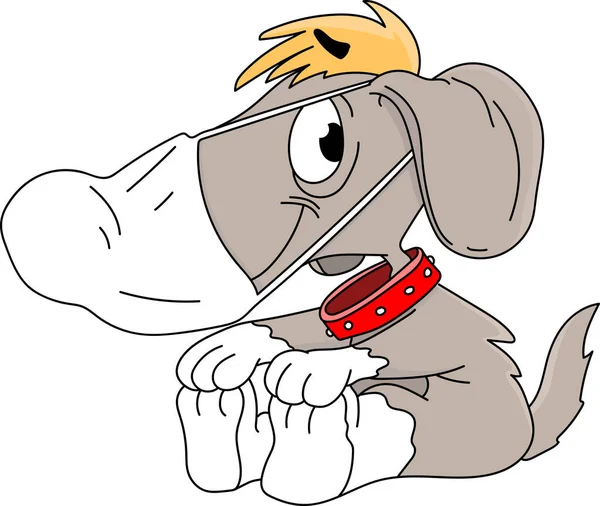 Perro Dibujos Animados Con Una Máscara Protectora Contra Ilustración Vectorial — Vector de stock