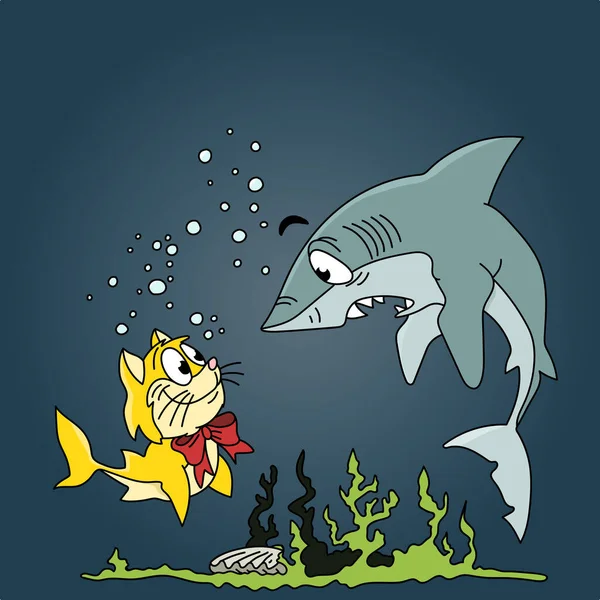 Cartoon Grote Witte Haai Meerval Zwemmen Onder Water Vector Illustratie — Stockvector