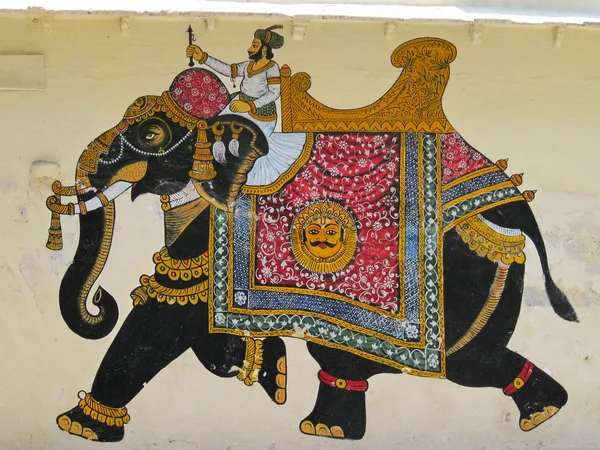 Elefante representado em uma pintura de parede indiana — Fotografia de Stock