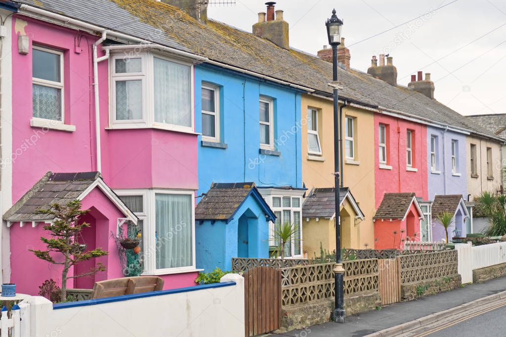 Colourful UK housing terrace