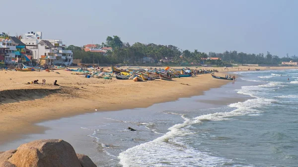 Het Strand Bij Mahabalipuram Coromandel Kust Indiase Staat Tamil Nadu — Stockfoto