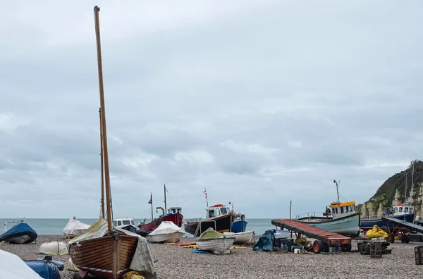 Yerel Balıkçı Filosundan Tekneler Ngiltere Nin Güney Devon Kentindeki Çakıl — Stok fotoğraf