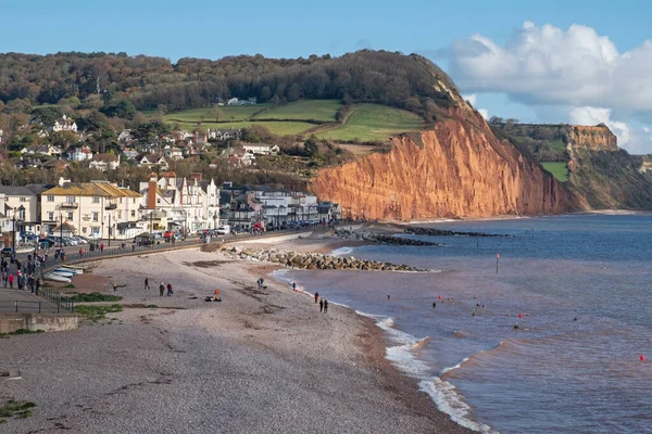 Sidmouth Inghilterra Novembre 2019 Spiaggia Ciottoli Attrazione Popolare Nella Città — Foto Stock