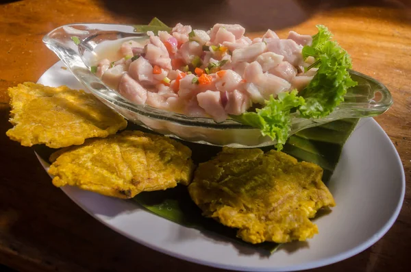 Ceviche Tradicional Costa Rica Con Patacones — Foto de Stock