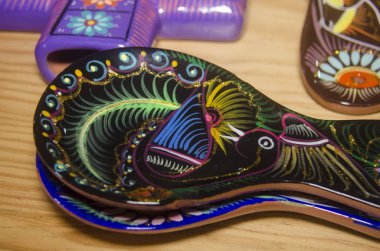 Renkli özgün Meksika el sanatları - tahta kaşık