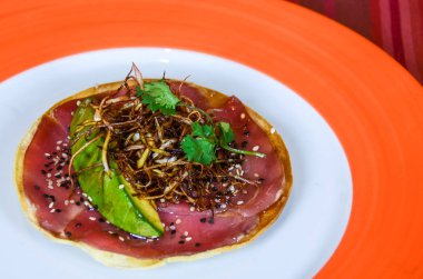 Gurme Meksika Tostada avokado ve soya