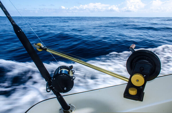 Close up of anglers equipment for sport fishing at the Caribbean