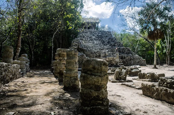 Ancient Ruins Trees Archaeological Site Coba — Stock Photo, Image