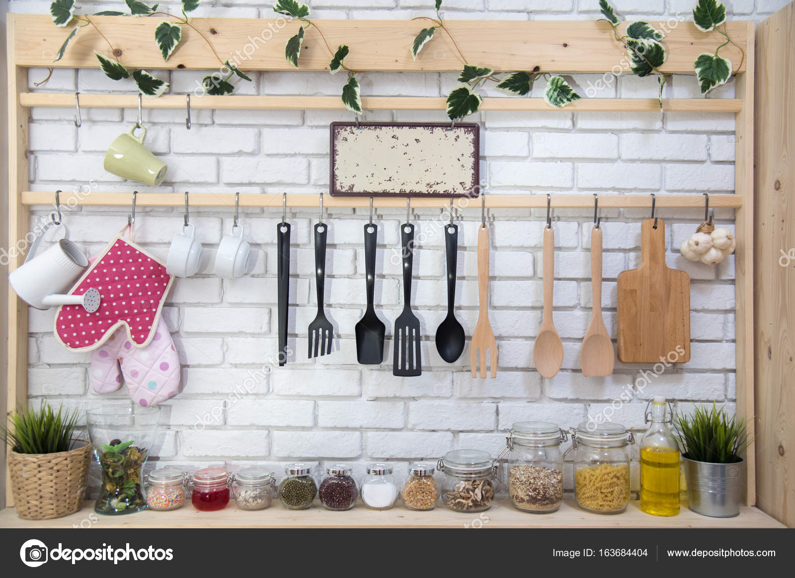 Kitchen background and utensils Stock Photo by noombarbar