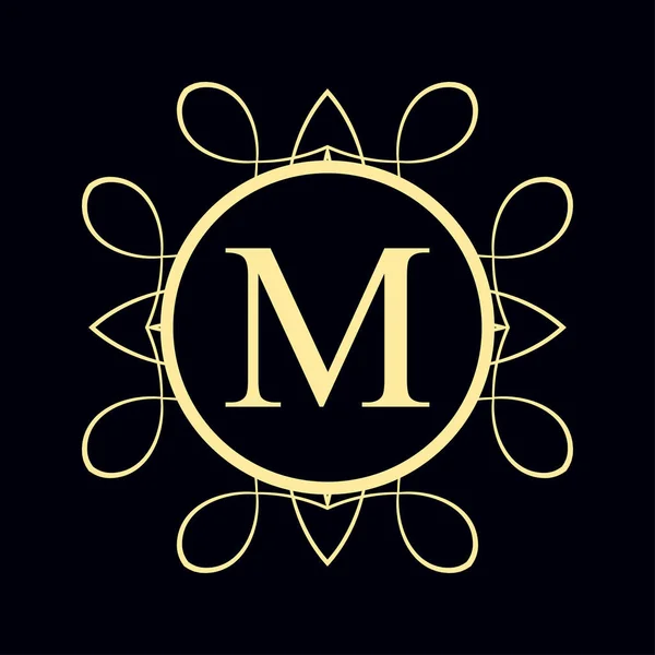 Initial letter PM, overlapping monogram logo, decorative ornament badge,  elegant luxury golden color Stock Vector